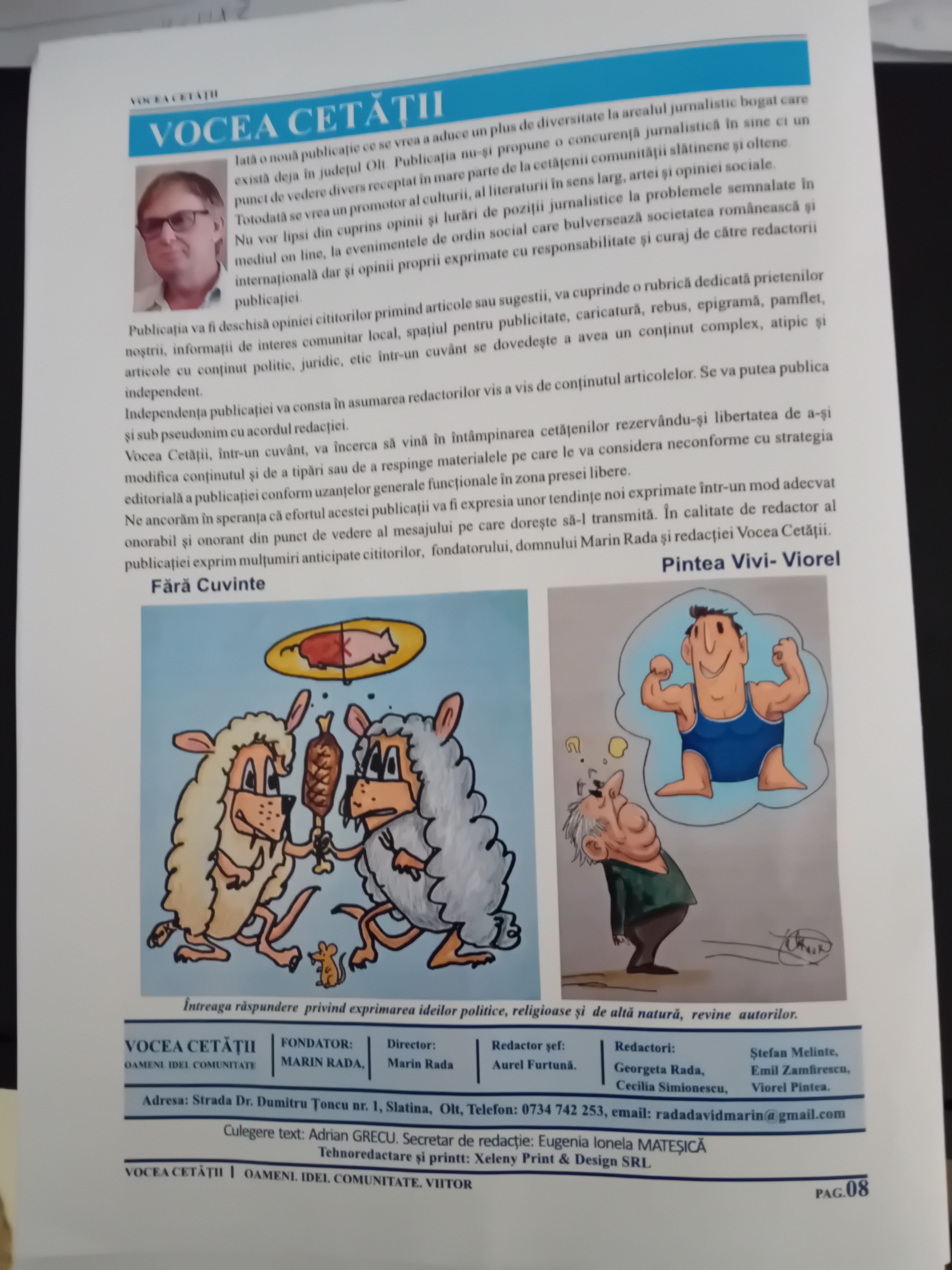 Pagină din primul număr al revistei Vocea Cetății